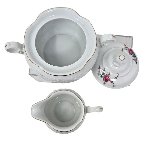 Vintage Wawel Royal Vienna Collection Sugar Bowl with Lid & Creamer White Floral - Picture 2 of 16
